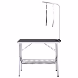 vidaXL Adjustable Dog Grooming Table with 2 Loops and Basket Pet Foldable Desk