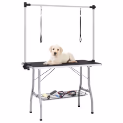 vidaXL Adjustable Dog Grooming Table with 2 Loops and Basket Cat Foldable Desk