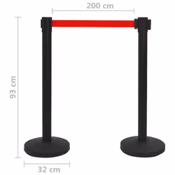 vidaXL 4x Stanchions with Belts Airport Barrier Iron Black Safety Fencing - Additional view 4