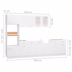 vidaXL Kitchen Cabinet Set 7 Piece White Engineered Wood Storage Shelf Cabinet - Additional view 10