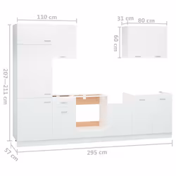 vidaXL Kitchen Cabinet Set 7 Piece White Engineered Wood Hanging Cupboard - Additional view 9