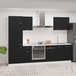 vidaXL Kitchen Cabinet Set 7 Piece Black Engineered Wood Hanging Cupboard