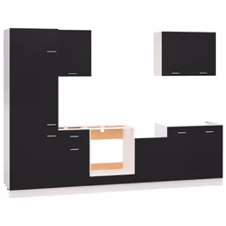 vidaXL Kitchen Cabinet Set 7 Piece Black Engineered Wood Hanging Cupboard