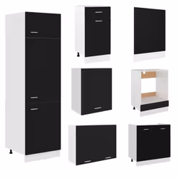 vidaXL Kitchen Cabinet Set 7 Piece Black Engineered Wood Hanging Cupboard