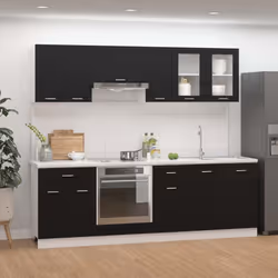 vidaXL Kitchen Cabinet Set 8 Piece Black Engineered Wood Storage Rack Cupboard