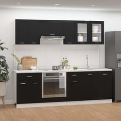 vidaXL Kitchen Cabinet Set 8 Piece Black Engineered Wood Storage Rack Cupboard