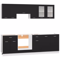 vidaXL Kitchen Cabinet Set 8 Piece Black Engineered Wood Storage Rack Cupboard