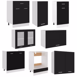 vidaXL Kitchen Cabinet Set 8 Piece Black Engineered Wood Storage Rack Cupboard