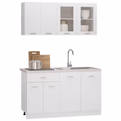 vidaXL Kitchen Cabinet Set 4 Piece White Engineered Wood Drawer Bottom Cabinet