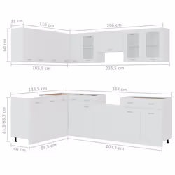 vidaXL Kitchen Cabinet Set 11 Piece White Engineered Wood Storage Cupboard - Additional view 9