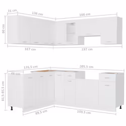 vidaXL Kitchen Cabinet Set 11 Piece White Engineered Wood Storage Cupboards - Additional view 9