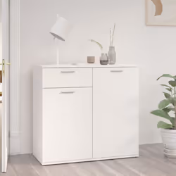 vidaXL Sideboard High Gloss White Engineered Wood Chest of Drawer Cabinet