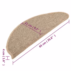 vidaXL Self-adhesive Stair Mats Stair Treads Protector Rug Sisal-Look 15 pcs - dark beige, 65 x 25 cm - Additional view 2