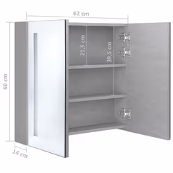 vidaXL LED Bathroom Mirror Cabinet Washroom Wall Cabinet Storage Vanity Unit - concrete grey, 62 x 14 x 60 cm - Additional view 3