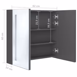 vidaXL LED Bathroom Mirror Cabinet Washroom Wall Cabinet Storage Vanity Unit - grey, 62 x 14 x 60 cm