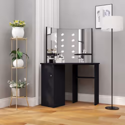 vidaXL Corner Dressing Table with LED Black Cosmetic Vanity Table Furniture