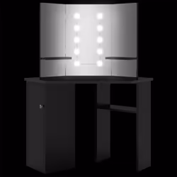 vidaXL Corner Dressing Table with LED Black Cosmetic Vanity Table Furniture