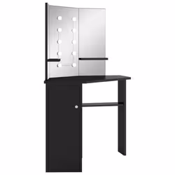 vidaXL Corner Dressing Table with LED Black Cosmetic Vanity Table Furniture