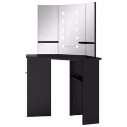vidaXL Corner Dressing Table with LED Black Cosmetic Vanity Table Furniture - Additional view 4