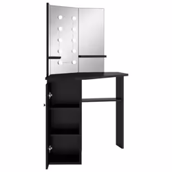 vidaXL Corner Dressing Table with LED Black Cosmetic Vanity Table Furniture - Additional view 6