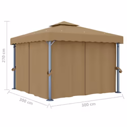 vidaXL Gazebo with Curtain 3x3 m Taupe Aluminium Garden Marquee Canopy Tent - Additional view 5