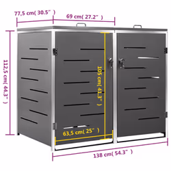 vidaXL Double Wheelie Bin Shed Stainless Steel Outdoor Garbage Waste Shed