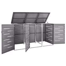 vidaXL Triple Wheelie Bin Shed Stainless Steel Garden Garage Trash Bin Shed