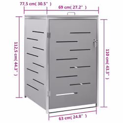 vidaXL Single Wheelie Bin Shed Stainless Steel Outdoor Garbage Waste Shed
