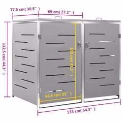 vidaXL Double Wheelie Bin Shed Stainless Steel Outdoor Garbage Waste Shed