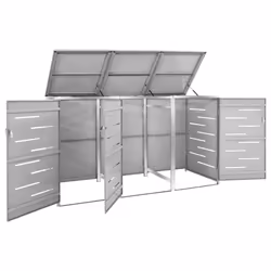 vidaXL Triple Wheelie Bin Shed Stainless Steel Garden Garage Trash Bin Shed