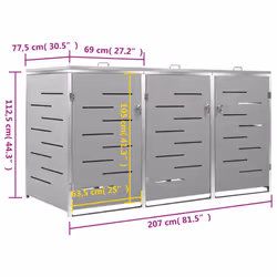 vidaXL Triple Wheelie Bin Shed Stainless Steel Garden Garage Trash Bin Shed