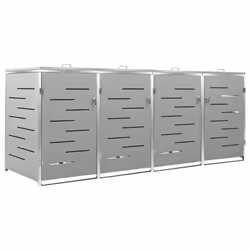 vidaXL Quadruple Wheelie Bin Shed Stainless Steel Garden Garage Trash Bin Shed