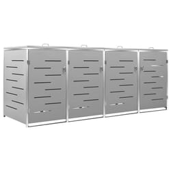 vidaXL Quadruple Wheelie Bin Shed Stainless Steel Garden Garage Trash Bin Shed