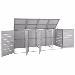 vidaXL Quadruple Wheelie Bin Shed Stainless Steel Garden Garage Trash Bin Shed