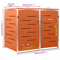 vidaXL Double Wheelie Bin Shed Stainless Steel Outdoor Garbage Waste Shed