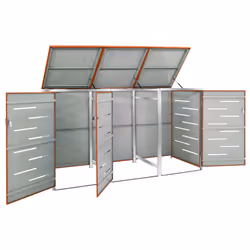 vidaXL Triple Wheelie Bin Shed Stainless Steel Garden Garage Trash Bin Shed