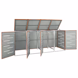 vidaXL Quadruple Wheelie Bin Shed Stainless Steel Garden Garage Trash Bin Shed