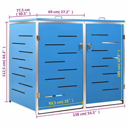 vidaXL Double Wheelie Bin Shed Stainless Steel Outdoor Garbage Waste Shed