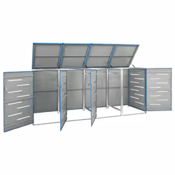 vidaXL Quadruple Wheelie Bin Shed Stainless Steel Garden Garage Trash Bin Shed