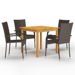 vidaXL Garden Dining Set 5 Piece Brown Patio Outdoor Dinner Table and Chairs