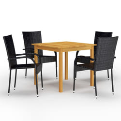 vidaXL Garden Dining Set 5 Piece Black Patio Outdoor Dinner Table and Chairs