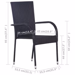 vidaXL Garden Dining Set 7 Piece Black Patio Outdoor Dinner Table and Chairs - Additional view 8
