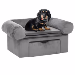 vidaXL Dog Sofa with Drawer Grey Plush Pet Supplies Dog Cat Couch Sofa Bed