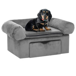 vidaXL Dog Sofa with Drawer Grey Plush Pet Supplies Dog Cat Couch Sofa Bed