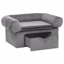 vidaXL Dog Sofa with Drawer Grey Plush Pet Supplies Dog Cat Couch Sofa Bed