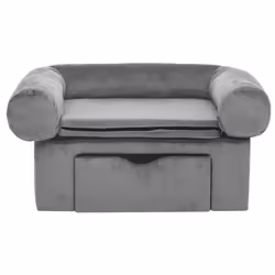 vidaXL Dog Sofa with Drawer Grey Plush Pet Supplies Dog Cat Couch Sofa Bed
