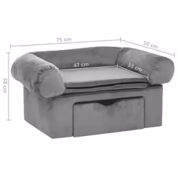vidaXL Dog Sofa with Drawer Grey Plush Pet Supplies Dog Cat Couch Sofa Bed - Additional view 7