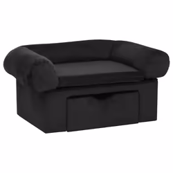 vidaXL Dog Sofa with Drawer Black Plush Pet Supplies Dog Cat Couch Sofa Bed
