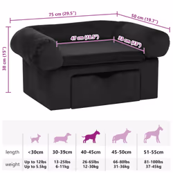 vidaXL Dog Sofa with Drawer Black Plush Pet Supplies Dog Cat Couch Sofa Bed