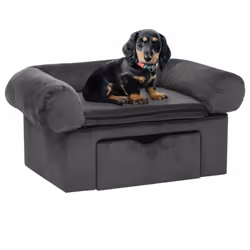 vidaXL Dog Sofa with Drawer Dark Grey Plush Pet Supplies Dog Cat Couch Sofa
